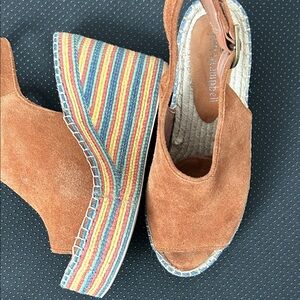 Jeffrey Campbell Brown Suede Sandals with Multicolor Wedge